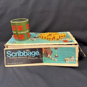 Vintage 1968 Scribbage Word Building Game ES Lowe Co Retro Dice Game INCOMPLETE
